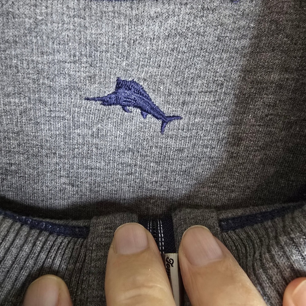 Tommy Bahama Mens Blue 100% Cotton Quarter Zip Pullover Sweater Heathered XL - Picture 4 of 8